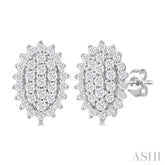 1/5 ctw Petite Oval Shape Round Cut Diamond Cluster Fashion Stud Earring in 10K White Gold